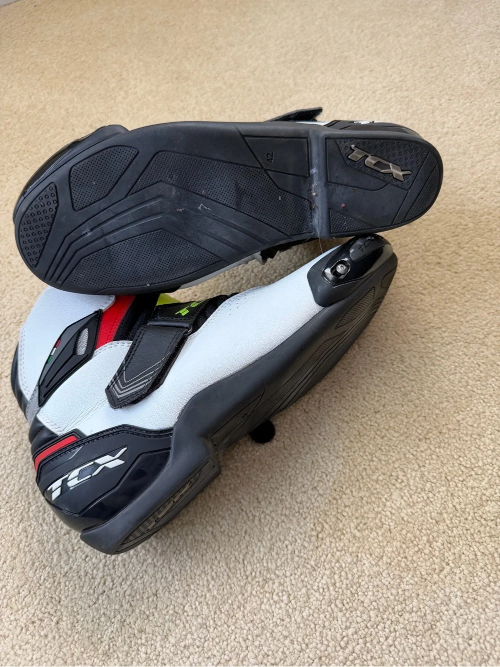 TCX Men's White Motorcycle Riding Boots with Neon Yellow Accents